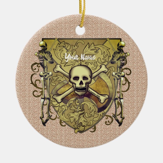 Skeletons Shield  Ceramic Tree Decoration (Front)