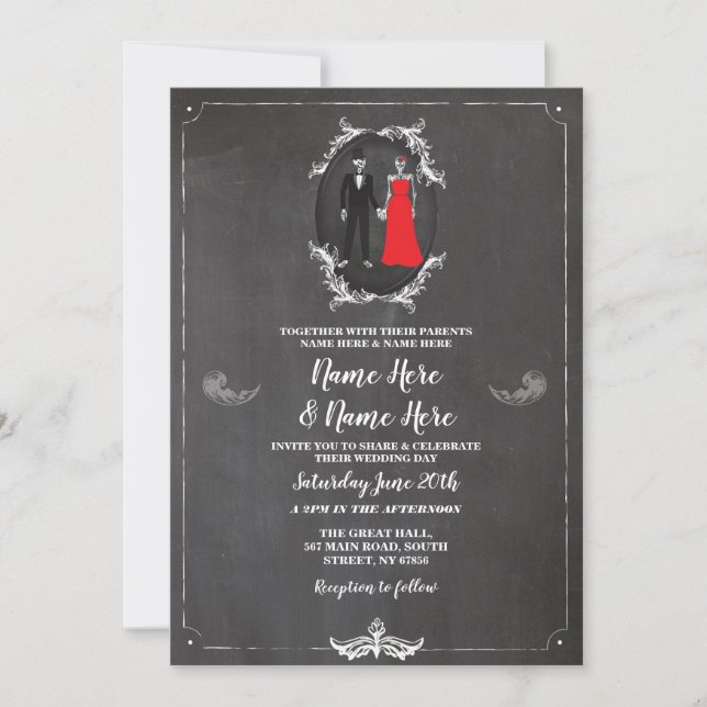 Skeletons Skull Wedding Halloween Rustic Gothic Invitation (Front)