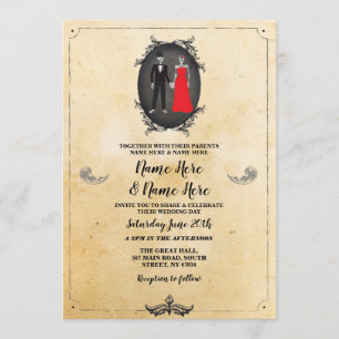 Skeletons Skull Wedding Halloween Rustic Gothic Invitation