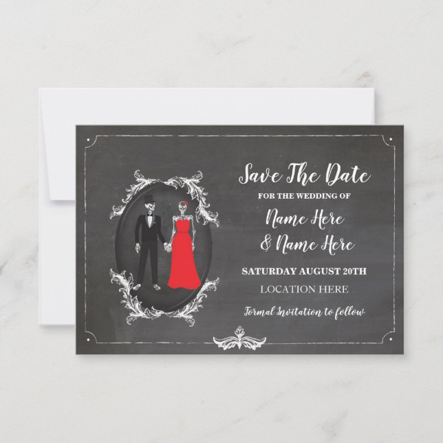Skeletons Skulls Save The Date Gothic Card Invite (Front)