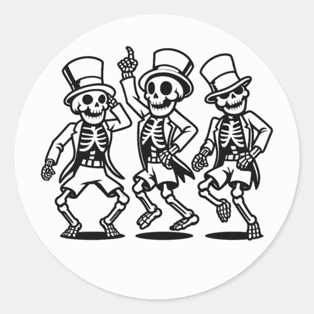 Skeletons Spooky Bones Dancing Scary Dance Classic Round Sticker (Front)