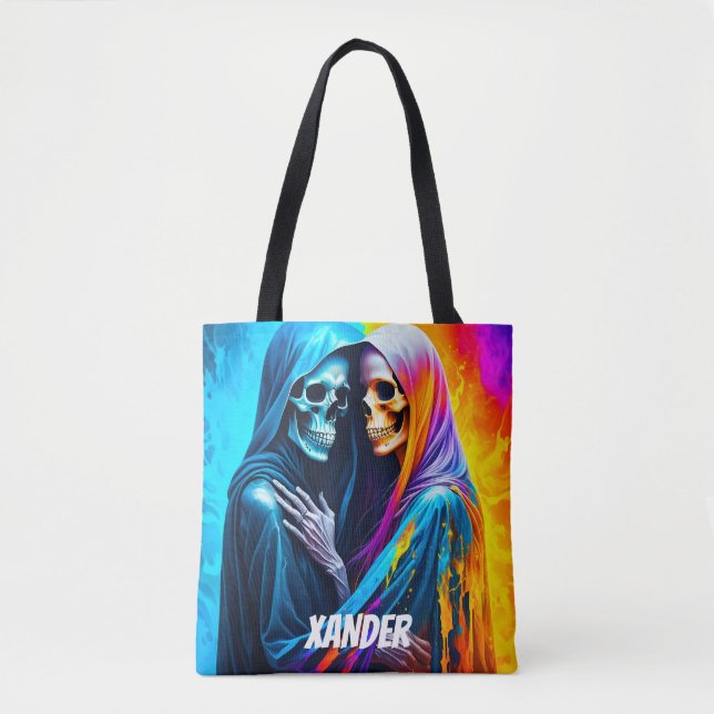 Skeletons Wrapped in a Rainbow Personalised Tote Bag (Front)