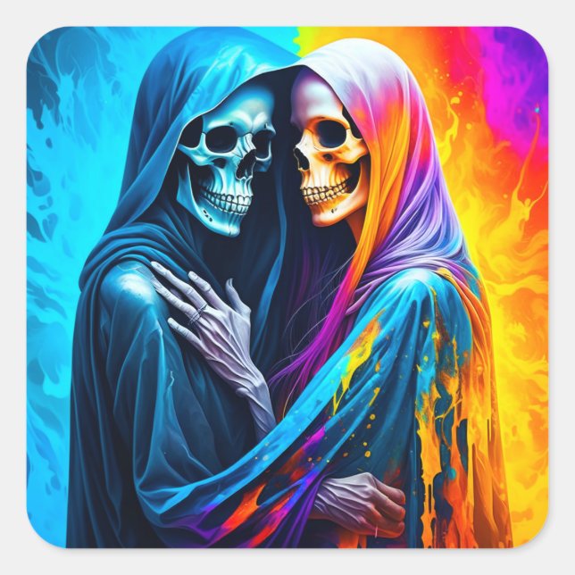 Skeletons Wrapped in a Rainbow Square Sticker (Front)