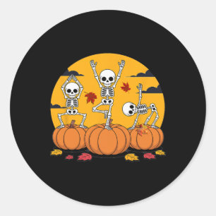 Skeletons Yoga Dancing Halloween Classic Round Sticker