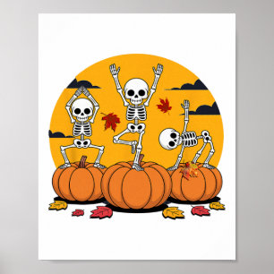 Skeletons Yoga Dancing Halloween Poster