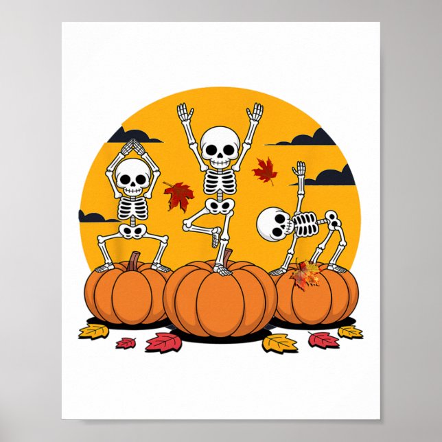 Skeletons Yoga Dancing Halloween  Poster (Front)