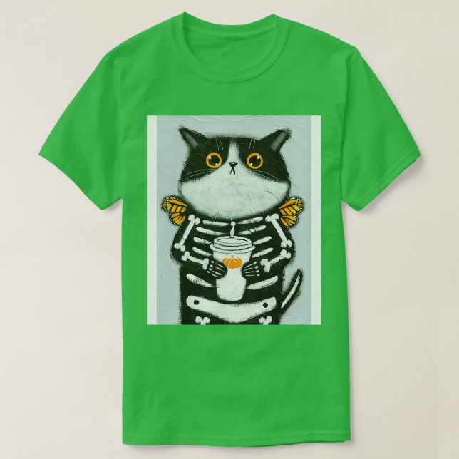 Skellie Coffee Cat T-Shirt (Design Front)