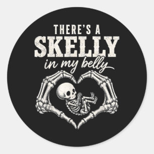 Skelly Belly Expecting Mum Cute Spooky Funny Classic Round Sticker