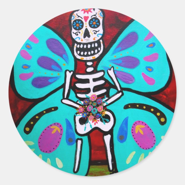 SKELLY BUTTERFLY CLASSIC ROUND STICKER (Front)