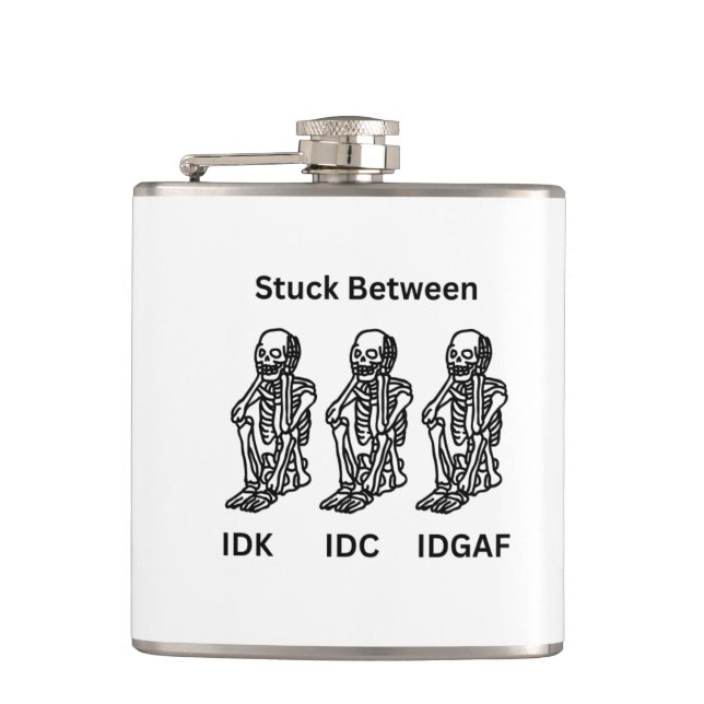 Skelton stuck on a  hip flask (Front)