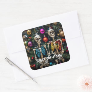 Skeltons and Colorful Ornaments Christmas  Square Sticker