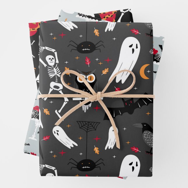 Skeltons, Ghosts, Snakes Design Perfect Halloween  Wrapping Paper Sheet (In situ)