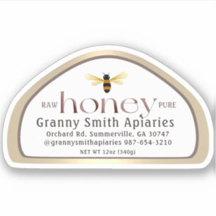 Skep shaped Honey label for 12 oz Jar Gold Border