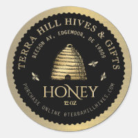Skep with Bees on Black and Gold Honey Label