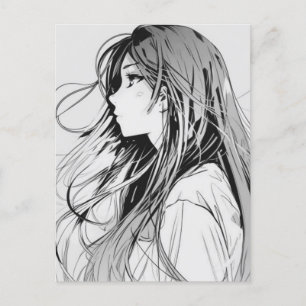 Sketch Anime Manga Girl Portrait Postcard