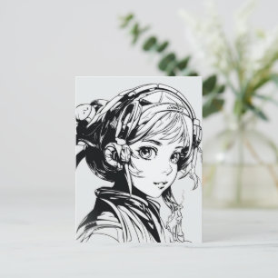 Sketch Anime Manga Girl Portrait Postcard