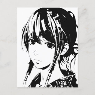 Sketch Anime Manga Girl Portrait Postcard