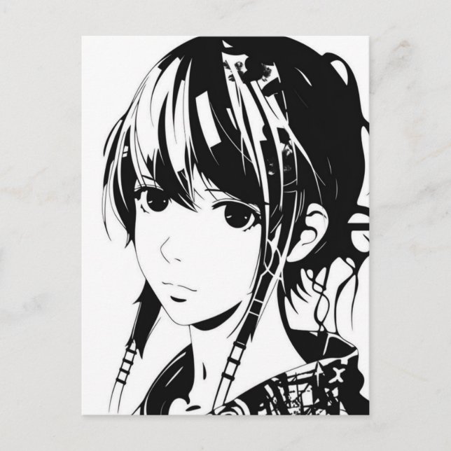 Sketch Anime Manga Girl Portrait Postcard (Front)