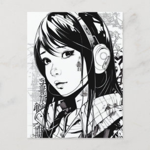 Sketch Anime Manga Girl Portrait Postcard