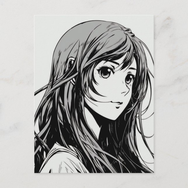 Sketch Anime Manga Girl Portrait Postcard (Front)