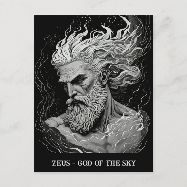 Sketch Art Black and White Zeus God of the Sky Postcard (Front)