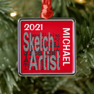 Sketch Artist Extraordinaire CUSTOM Metal Tree Decoration