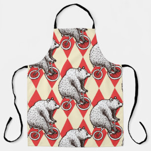 Sketch bear on a bike in vintage style, seamless p apron