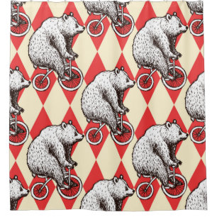 Sketch bear on a bike in vintage style, seamless p shower curtain