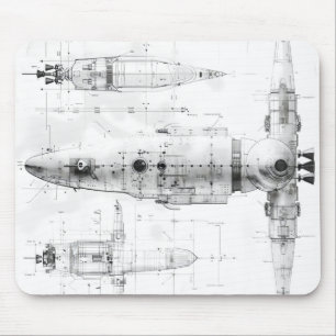 Sketch Blueprint Space Ship Mouse Mat