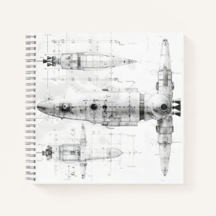 Sketch Blueprint Space Ship Notebook