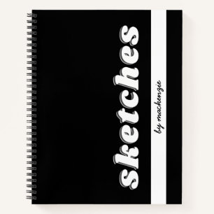 Sketch Book Black White Retro Personalised Name