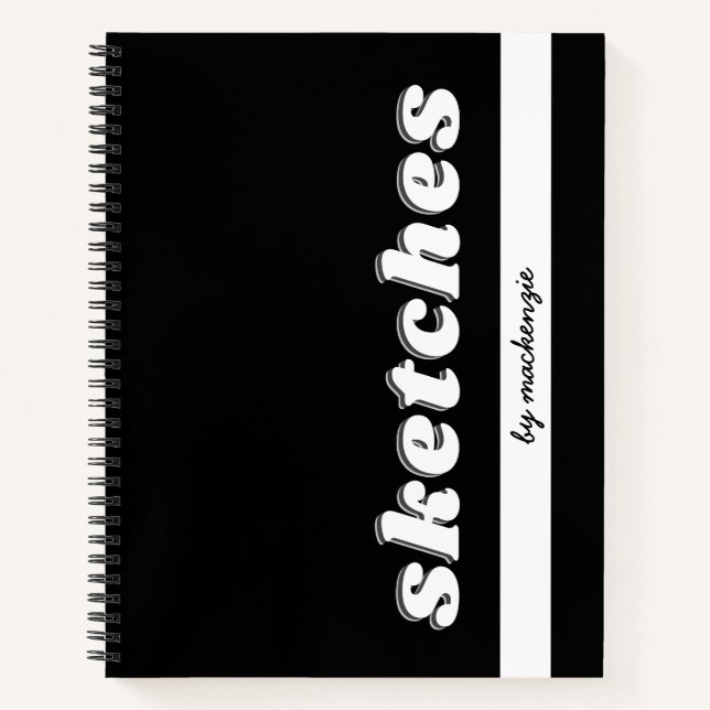 Sketch Book Black White Retro Personalised Name (Front)