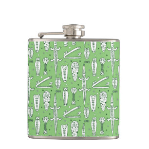 Sketch Crocodile Pattern Hip Flask