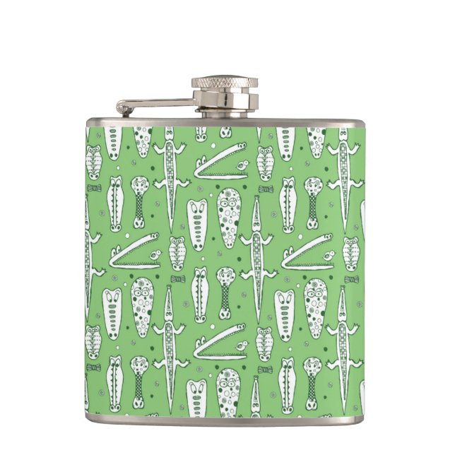 Sketch Crocodile Pattern Hip Flask (Front)