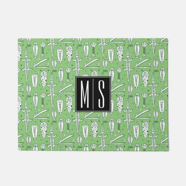 Sketch Crocodile Pattern | Monogram Doormat (Front)