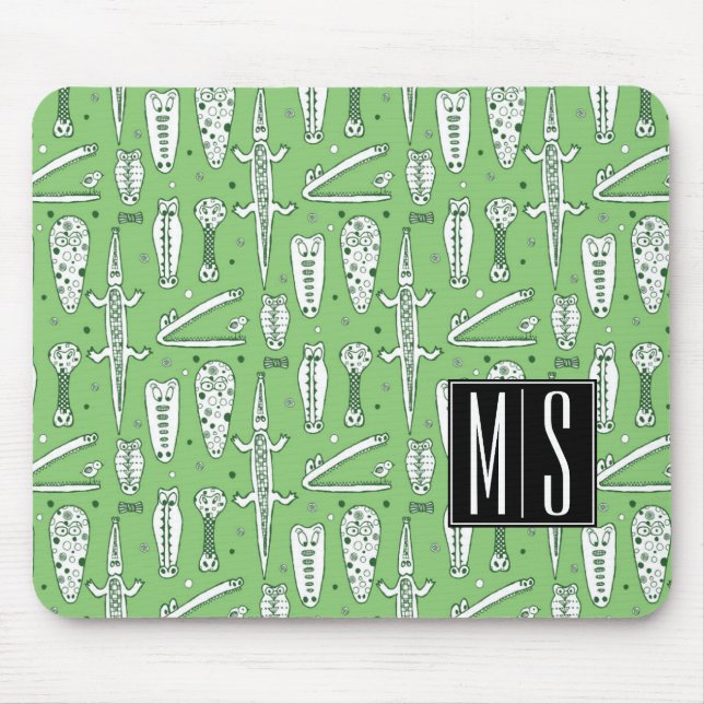 Sketch Crocodile Pattern | Monogram Mouse Mat (Front)