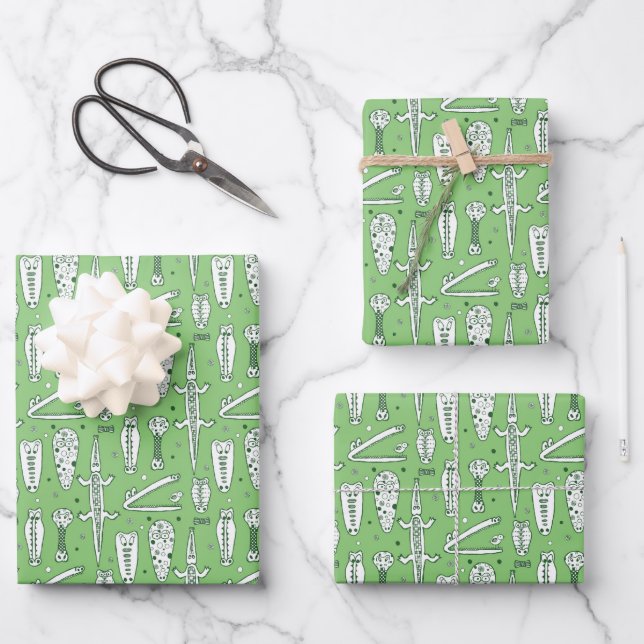 Sketch Crocodile Pattern Wrapping Paper Sheet (Front)