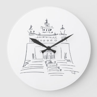 Sketch drawing Buddhist temple Large Clock
