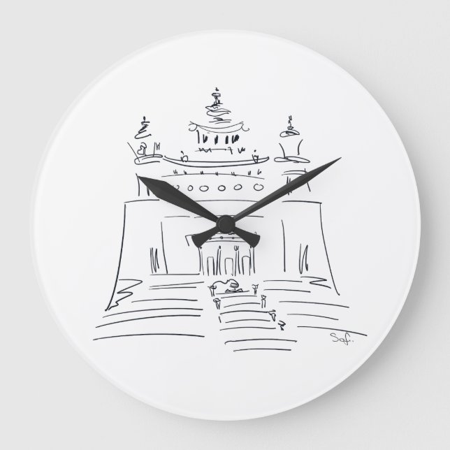 Sketch drawing Buddhist temple Large Clock (Front)