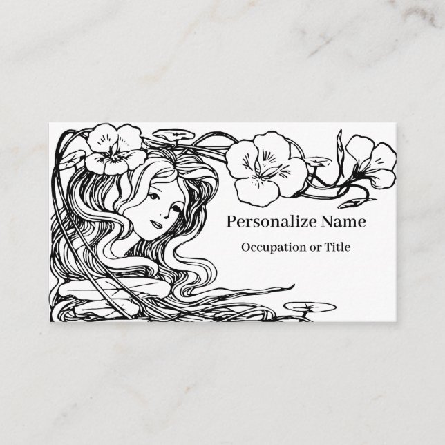 Sketch Drawing of Beautiful Woman Flowing Hair Business Card (Front)