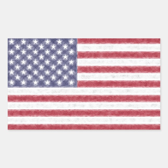 Sketch Effect USA Flag Stars and Stripes Rectangular Sticker (Front)