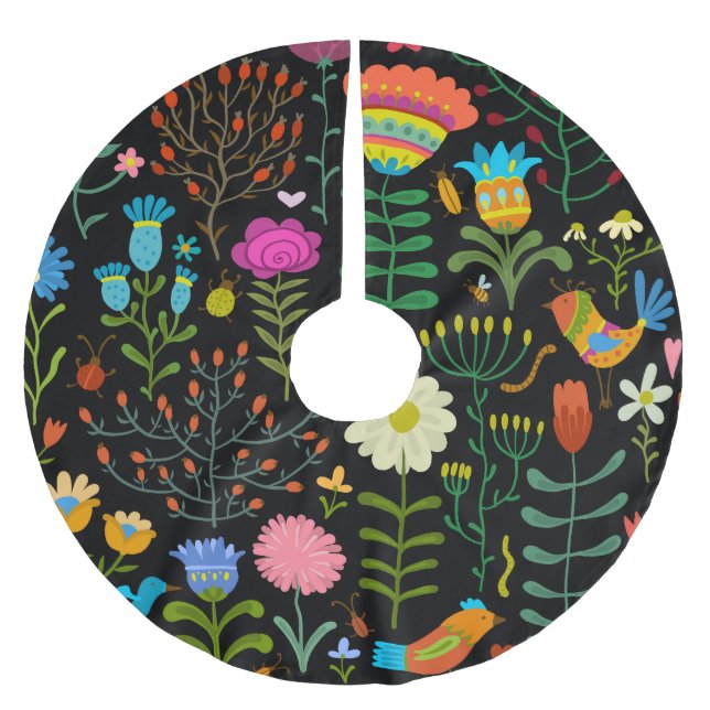 Sketch floral, seamless artistic pattern. brushed polyester tree skirt (Front)
