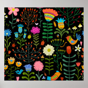 Sketch floral, seamless artistic pattern. poster