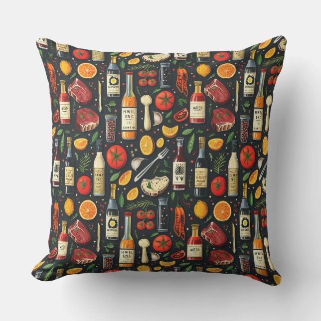 Sketch food barbecue, barbecue cutlery, steaks, ga cushion (Front)