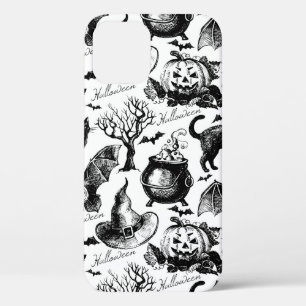 Sketch Halloween seamless pattern iPhone 12 Case
