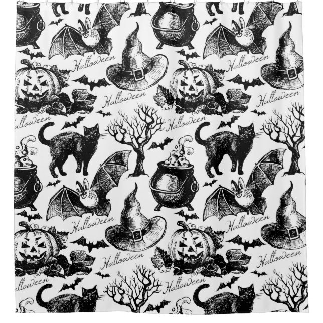 Sketch Halloween seamless pattern Shower Curtain (Front)