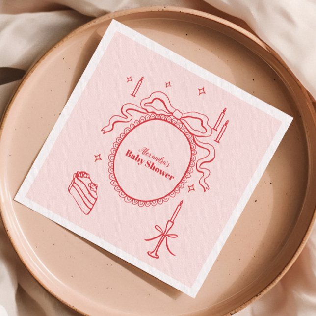 Sketch Hand Drawn Bow Baby Shower Napkin (Creator Uploaded)