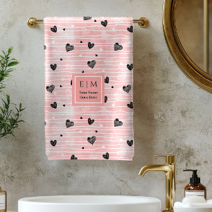 Sketch Hearts Personalized Best Valentine Gift   Bath Towel Set