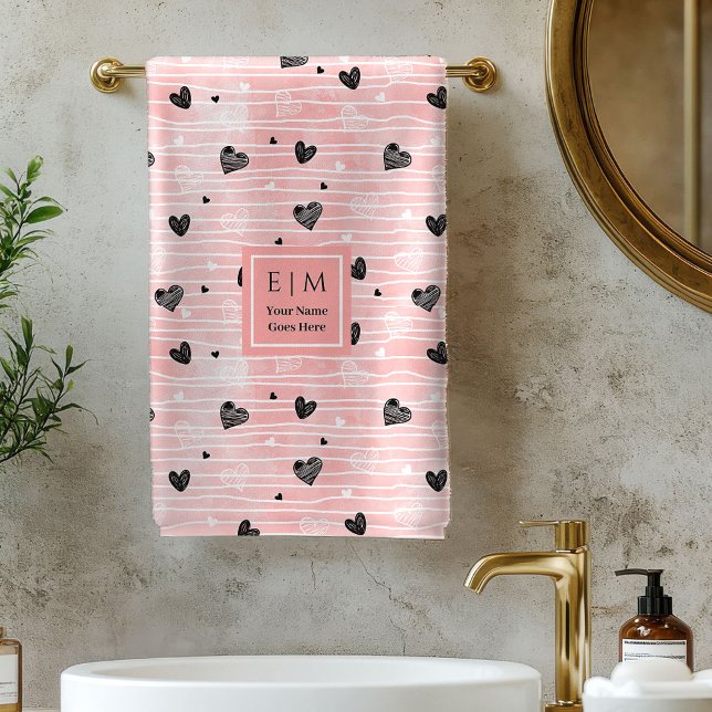 Sketch Hearts Personalized Best Valentine Gift   Bath Towel Set (Sketch Hearts Personalized Best Valentine Gift Towel)