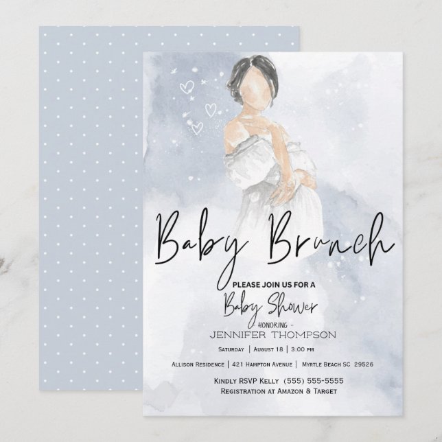  Sketch Mum Baby Brunch Blue Baby Shower  Invitation (Front/Back)